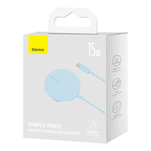 Заредете изображение във визуализатора на галерията – Baseus Simple Mini3 magnetic charger MagSafe Qi 15W blue
