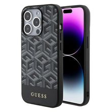 Заредете изображение във визуализатора на галерията – Original faceplate case GUESS GUHMP15LHGCFSEK for iPhone 15 PRO (Magsafe GCUBE Stripes / black)
