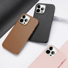 Заредете изображение във визуализатора на галерията – Dux Ducis Grit Leather Case for iPhone 14 Pro Elegant Faux Leather Cover (MagSafe Compatible) Brown
