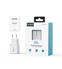 Заредете изображение във визуализатора на галерията – Choetech PD6051 2x USB-C PD 35W GaN wall charger with display - white
