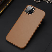 Заредете изображение във визуализатора на галерията – Dux Ducis Grit Leather Case for iPhone 14 Elegant Faux Leather Cover (MagSafe Compatible) Brown

