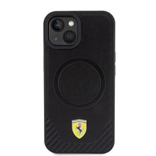 Заредете изображение във визуализатора на галерията – Ferrari FEHMP15SPTEK iPhone 15 6.1" black/black hardcase Carbon Metal Logo MagSafe
