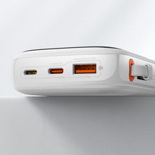 Заредете изображение във визуализатора на галерията – Baseus Qpow Digital Display powerbank with fast charging 10000mAh 22.5W QC/PD/SCP/FCP with built-in USB-C cable white
