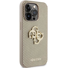Заредете изображение във визуализатора на галерията – Guess Perforated 4G Glitter case for iPhone 15 Pro Max - gold
