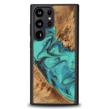Заредете изображение във визуализатора на галерията – Wood and Resin Case for Samsung Galaxy S23 Ultra Bewood Unique Turquoise - Turquoise Black
