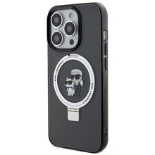 Заредете изображение във визуализатора на галерията – Karl Lagerfeld KLHMP15LHMRSKCK iPhone 15 Pro 6.1" black/black hardcase Ring Stand Karl&amp;Choupette MagSafe
