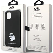 Заредете изображение във визуализатора на галерията – Original Pouch KARL LAGERFELD hardcase Silicone C Metal Pin KLHCN61SMHCNPK  for Iphone 11/ Xr black

