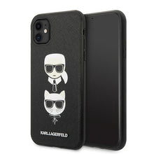 Заредете изображение във визуализатора на галерията – Original Pouch KARL LAGERFELD -  hardcase Saffiano Ikonik Karl&amp;Choupette Head KLHCN61SAKICKCBK for Iphone 11 - black

