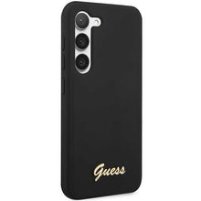 Заредете изображение във визуализатора на галерията – Guess GUHCS23MSLSMK S23+ S916 black/black hardcase Silicone Vintage Gold Logo
