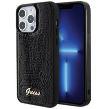Заредете изображение във визуализатора на галерията – Guess Sequin Script Metal case for iPhone 15 Pro - black
