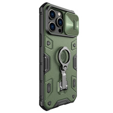 Заредете изображение във визуализатора на галерията – Nillkin CamShield Armor Pro Case Cover iPhone 14 Pro Max Armor Cover with Camera Cover Ring Stand Dark Green
