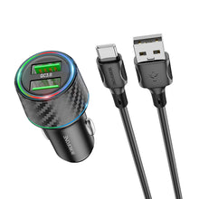 Заредете изображение във визуализатора на галерията – Borofone Car charger BZ21A Brilliant - 2xUSB - QC 3.0 36W with USB to Type C cable black
