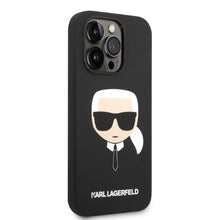 Заредете изображение във визуализатора на галерията – Original Pouch KARL LAGERFELD Silicone Karl`s Head Magsafe KLHMP14XSLKHBK  for Iphone 14 Pro Max Black
