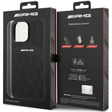 Заредете изображение във визуализатора на галерията – AMG AMHMP14XOSDBK iPhone 14 Pro Max 6.7" black/black hardcase Leather Curved Lines MagSafe
