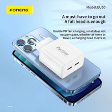 Заредете изображение във визуализатора на галерията – Foneng Wall charger EU50 - 2xType C - PD 35W 3A white
