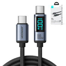 Заредете изображение във визуализатора на галерията – USB C - USB C cable 100W 1.2m with LED display Joyroom S-CC100A16 - black
