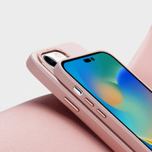 Заредете изображение във визуализатора на галерията – Dux Ducis Grit Leather Case for iPhone 14 Pro Elegant Faux Leather Cover (MagSafe Compatible) Pink

