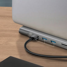 Заредете изображение във визуализатора на галерията – Baseus Enjoyment MacBook / notebook stand HUB USB Typ C PD / VGA / HDMI / RJ45 / USB 3.0 / SD, TF, micro SD card reader Dark for MacBook / PC gray (CATSX-G0G)
