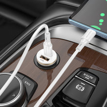 Заредете изображение във визуализатора на галерията – Borofone Car charger BZ22 Scenery - USB + Type C - QC 3.0 PD 30W with Type C to Type C cable white
