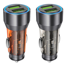 Заредете изображение във визуализатора на галерията – HOCO car charger 2 x USB QC 18W NZ12 transparent orange
