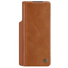 Заредете изображение във визуализатора на галерията – Nillkin Qin Leather Pro Case for Samsung Galaxy Z Fold 4 cover with camera cover and stylus holder brown
