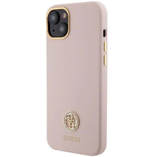 Заредете изображение във визуализатора на галерията – Guess Silicone Logo Strass 4G case for iPhone 15 - light pink
