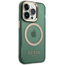 Заредете изображение във визуализатора на галерията – Guess GUHMP14LHTCMA iPhone 14 Pro 6.1&quot; green/khaki hard case Gold Outline Translucent MagSafe
