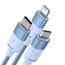 Заредете изображение във визуализатора на галерията – Baseus StarSpeed 3in1 cable USB-A - Micro-USB / Lightning / USB-C 3.5A 1.2m blue
