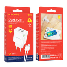 Заредете изображение във визуализатора на галерията – Borofone Wall charger BN15 Strong - 2xUSB - 2,1A with USB to Type C cable white
