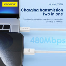 Заредете изображение във визуализатора на галерията – Foneng Cable X110 - Type C to Type C - PD 60W 3A 1,2 metres white
