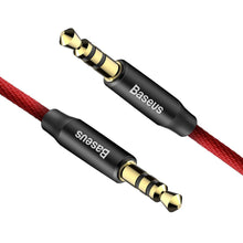 Заредете изображение във визуализатора на галерията – Baseus Yiven M30 stereo AUX audio cable 3.5 mm male mini jack 1.5m red-black (CAM30-C91)
