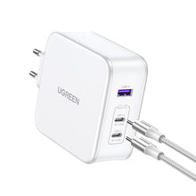 Заредете изображение във визуализатора на галерията – Ugreen Nexode CD289 GaN network charger USB-A/2xUSB-C 140W + USB-C - USB-C cable 1.5m - white

