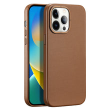 Заредете изображение във визуализатора на галерията – Dux Ducis Grit Leather Case for iPhone 14 Pro Max Elegant Faux Leather Cover (MagSafe Compatible) Brown
