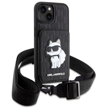 Заредете изображение във визуализатора на галерията – Karl Lagerfeld KLHCP14SCSAKHPCK iPhone 14 6.1" hardcase black/black Crossbody Saffiano Monogram Choupette
