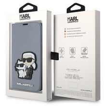Заредете изображение във визуализатора на галерията – Karl Lagerfeld KLBKP14LSANKCPG iPhone 14 Pro 6.1" bookcase silver/silver Saffiano Karl &amp; Choupette
