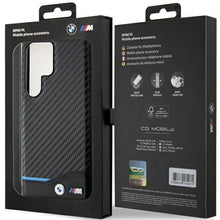 Заредете изображение във визуализатора на галерията – Original Case BMW Leather Carbon BMHCS24L22NBCK for Samsung Galaxy S24 Ultra Black
