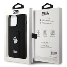 Заредете изображение във визуализатора на галерията – Original faceplate case KARL LAGERFELD KLHCP13LGSACHPK for iPhone 13 Pro (Gripstand Saffiano choupette PIN / black)

