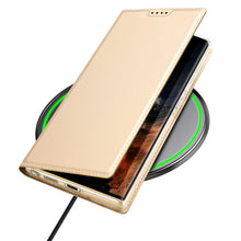 Заредете изображение във визуализатора на галерията – Dux Ducis Skin Pro Case For Samsung Galaxy S23 Ultra Flip Card Wallet Stand Gold
