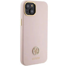 Заредете изображение във визуализатора на галерията – Guess Silicone Logo Strass 4G case for iPhone 15 - light pink
