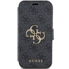 Заредете изображение във визуализатора на галерията – Original Case GUESS book 4G Metal Logo GUBKP15S4GMGGR for Iphone 13/14/15 grey
