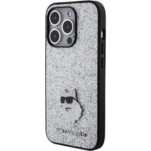 Заредете изображение във визуализатора на галерията – Karl Lagerfeld Fixed Glitter Choupette Logo Metal Pin Case for iPhone 15 Pro - Silver
