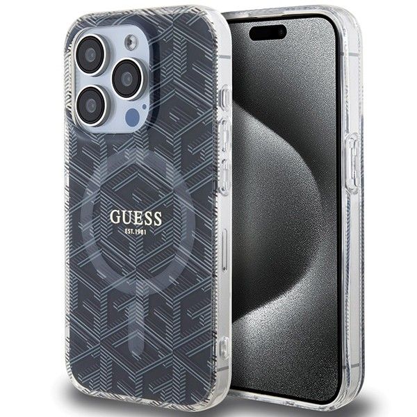 Original faceplate case GUESS GUHMP15LHGCUSTGK for iPhone 15 Pro (Magsafe / IML GCUBE / black)