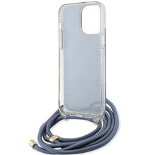 Заредете изображение във визуализатора на галерията – Original faceplate case GUESS GUHCP15LHC4SEB for iPhone 15 Pro (Crossbody Cord 4G Print / blue)

