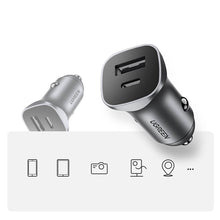 Заредете изображение във визуализатора на галерията – Ugreen fast car charger USB-A / USB-C 30W PD PPS gray (CD130)
