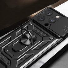 Заредете изображение във визуализатора на галерията – Hybrid Armor Camshield iPhone 15 Pro Case with Kickstand and Camera Cover - Blue
