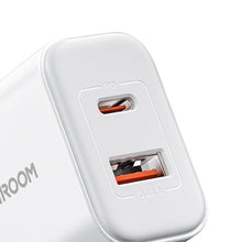 Заредете изображение във визуализатора на галерията – Joyroom JR-TCF05 20W USB-C / USB-A Fast Dual Port Wall Charger - White + USB-C - Lightning 1m
