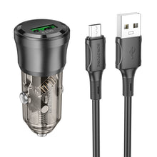 Заредете изображение във визуализатора на галерията – Borofone Car charger BZ23 Noble - USB - QC 3.0 PD 18W with USB to Micro USB black
