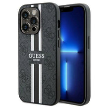 Заредете изображение във визуализатора на галерията – Guess 4G Printed Stripes MagSafe case for iPhone 15 Pro Max - black
