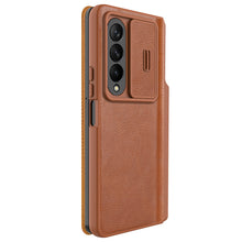 Заредете изображение във визуализатора на галерията – Nillkin Qin Leather Pro Case for Samsung Galaxy Z Fold 4 cover with camera cover and stylus holder brown

