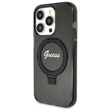 Заредете изображение във визуализатора на галерията – Guess Ring Stand Script Glitter MagSafe case for iPhone 13 Pro / 13 - black

